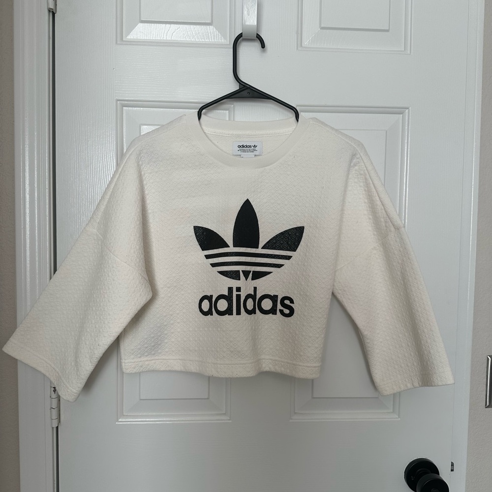 Adidas Cream Cropped Top with Black Logo